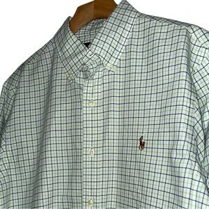 Ralph Lauren Men’s Size M White Green Blue Plaid Long Sleeve Button Down Shirt